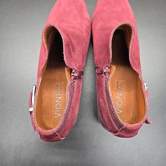 Vionic Wine Red Suede Ankle Boots with Buckles Ama Booties Sz 7.5 - Picture 7 of 11